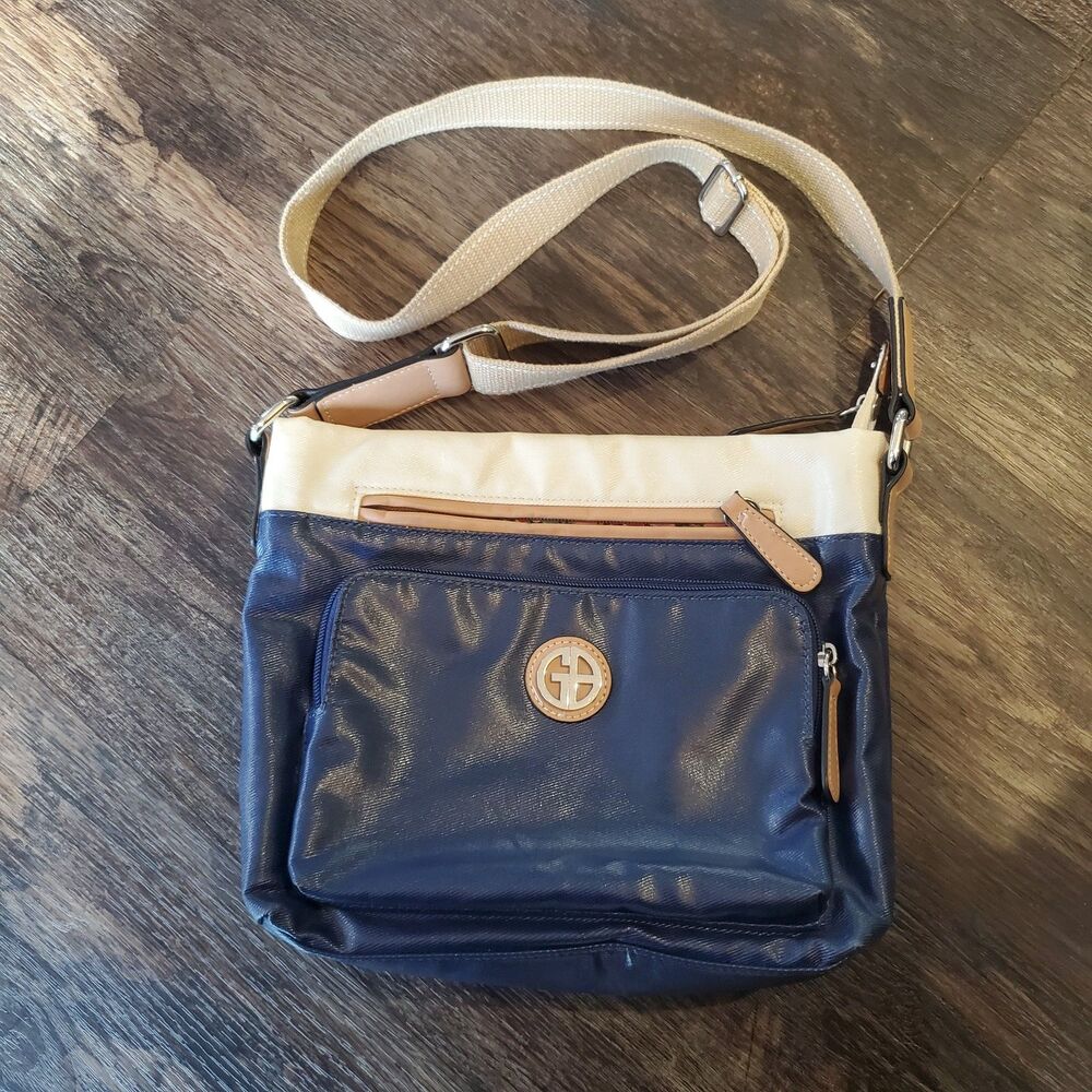 Giani Bernini Cross Body Bag Blue and Ivory